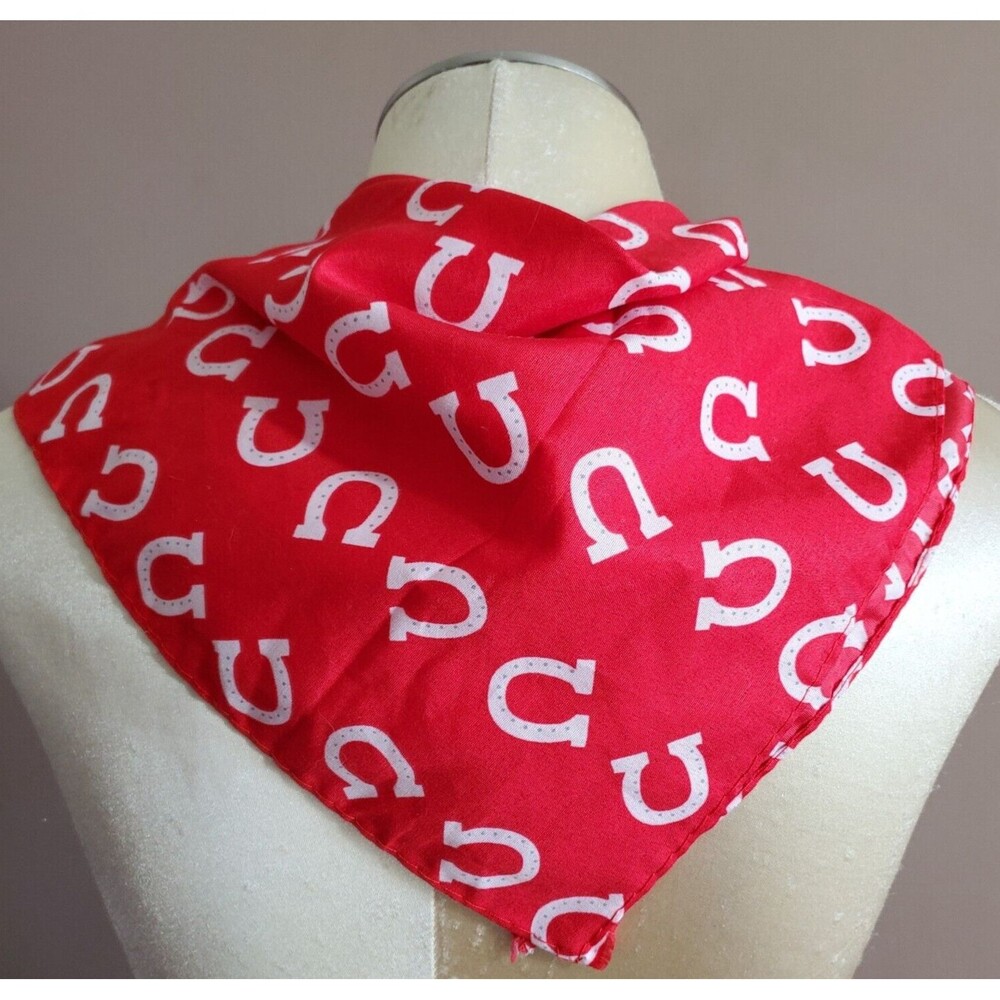 Scarf Bandana Red White Horseshoes 20x19" Square Western Cowboy Country Farm